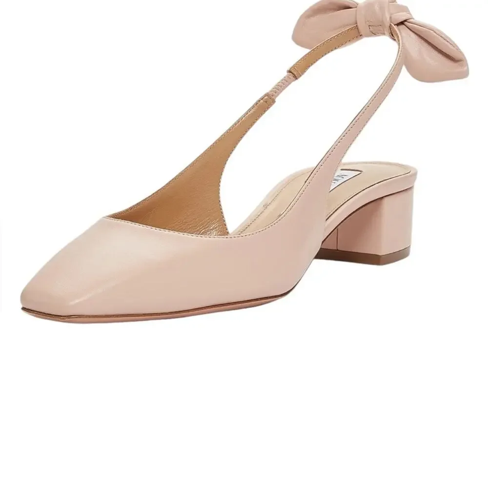 Aquazzura Very Bow-Tie Leather Slingback Pumps Petal Low Heel NEW EU 36.5 US 6.5